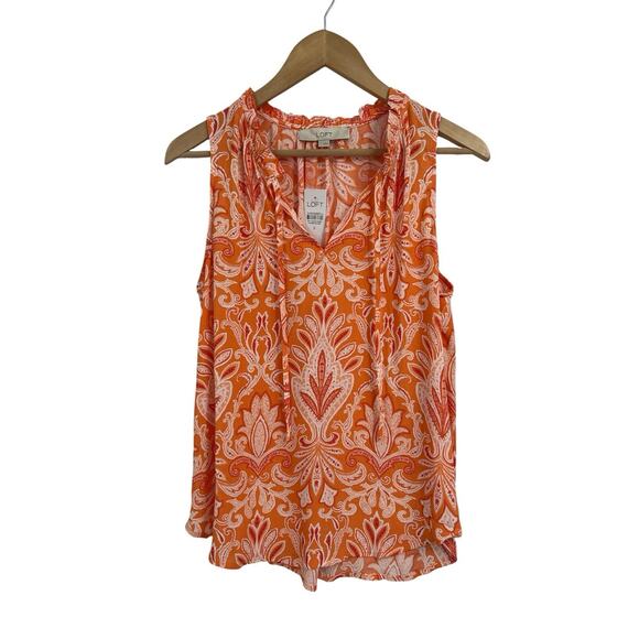 LOFT Tops - Loft Orange Paisley Sleeveless V Neck Blouse Small NWT